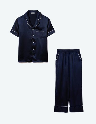メンズシルクパジャマ半袖＆ロングパンツ/セット【メンズ/BOX付
