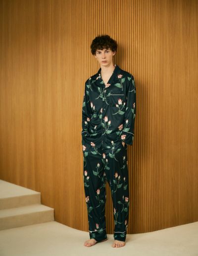 メンズラインチューリップベロアパジャマ長袖ロングパンツ【メンズ